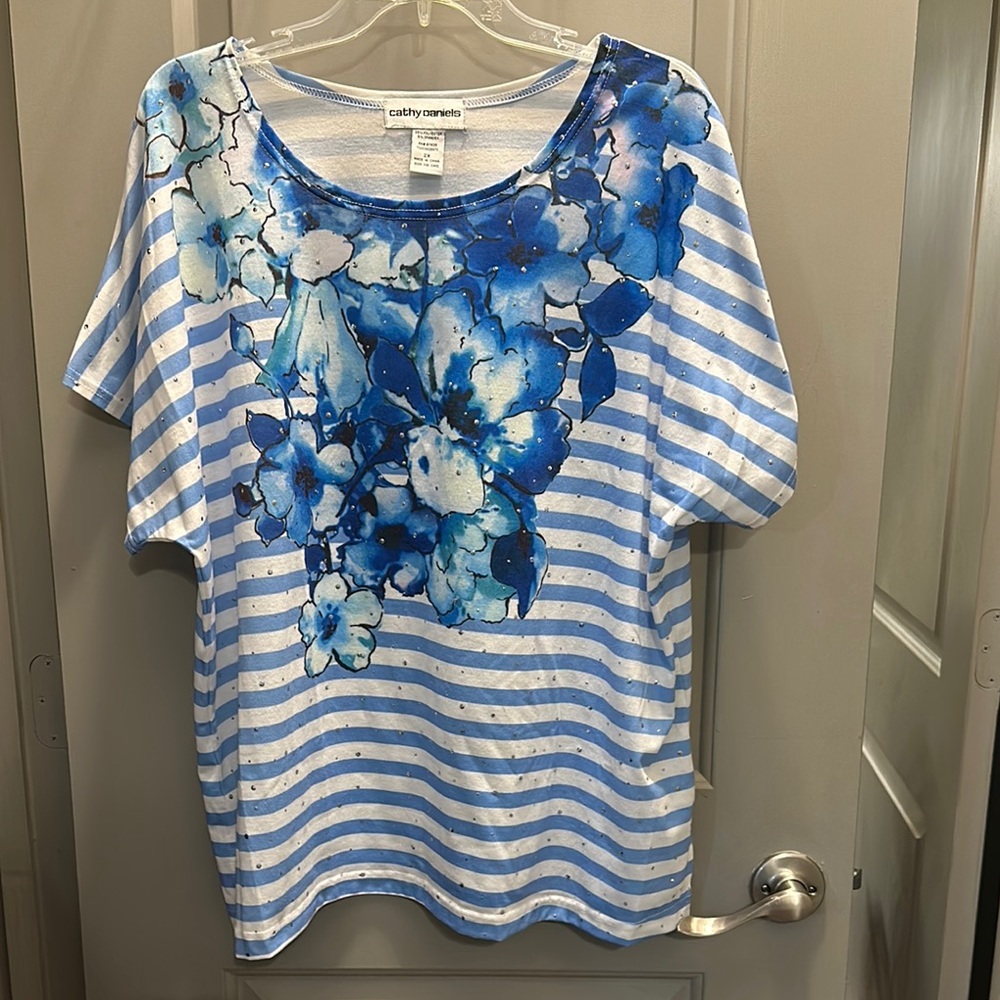 Cathy Daniels Size 2X Short Sleeve Pullover Top EUC